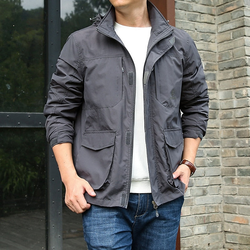 Men's Hooded Cargo Utility Jacket – Gray