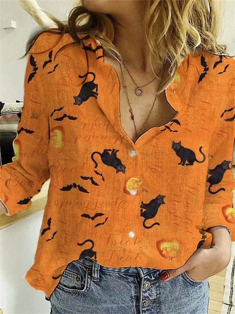 Hilda - Cat Print Halloween Blouse 1