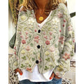 Hiske | Women's Floral V Neck Button Up Cardigan