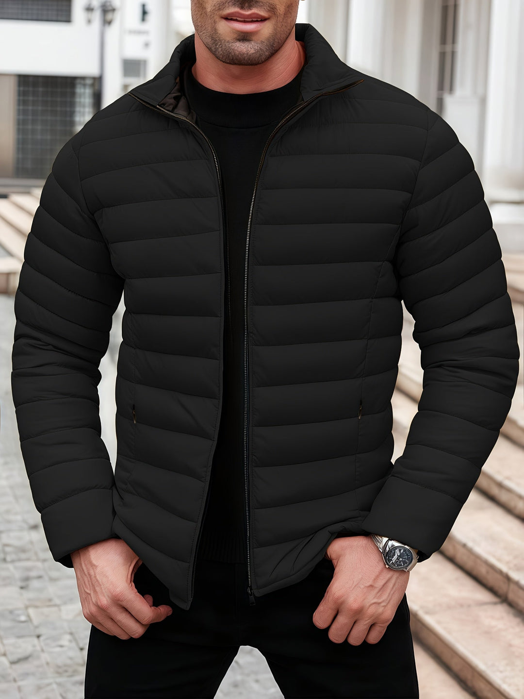 Hugo | Men's Lightweight Puffer Jacket Fleece Lined Winter Insulated 12