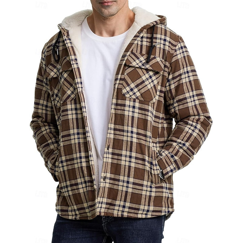Hylke | Men's Sherpa Lined Plaid Flannel Hoodie Jacket 11
