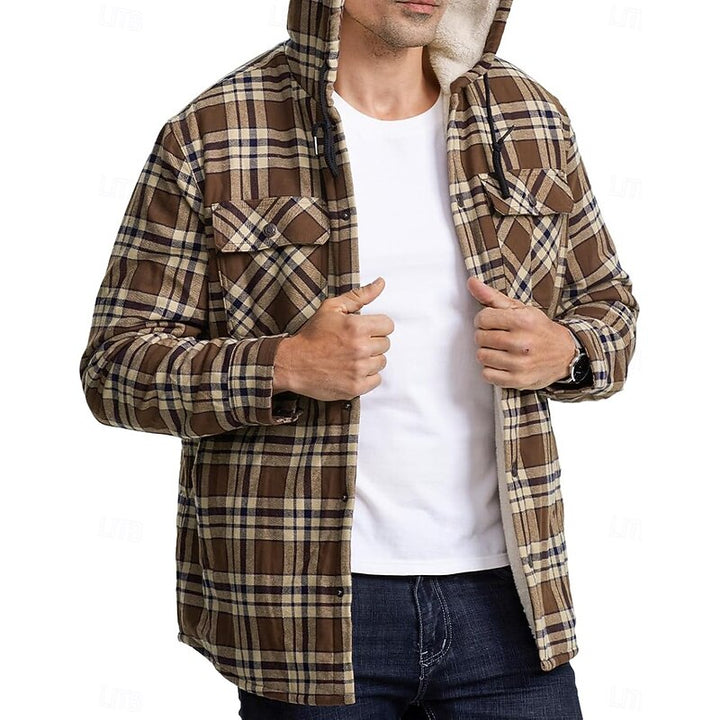 Hylke | Men's Sherpa Lined Plaid Flannel Hoodie Jacket 12