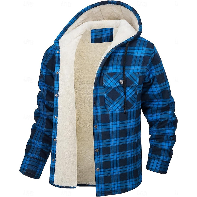 Hylke | Men's Sherpa Lined Plaid Flannel Hoodie Jacket 3