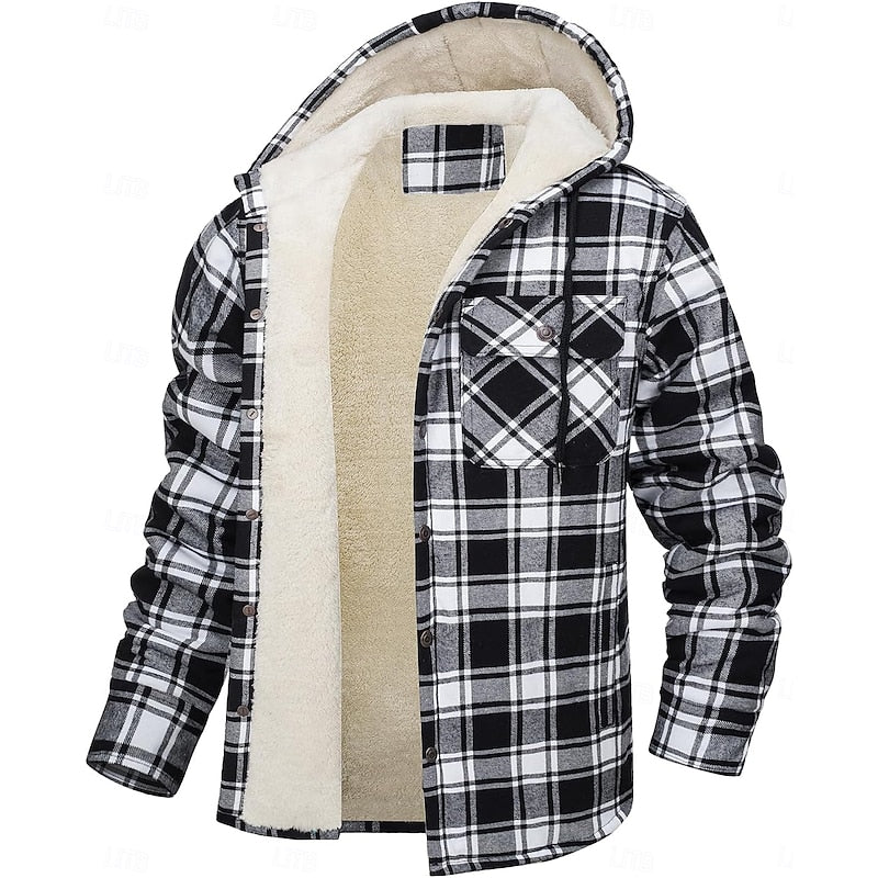 Hylke | Men's Sherpa Lined Plaid Flannel Hoodie Jacket 4