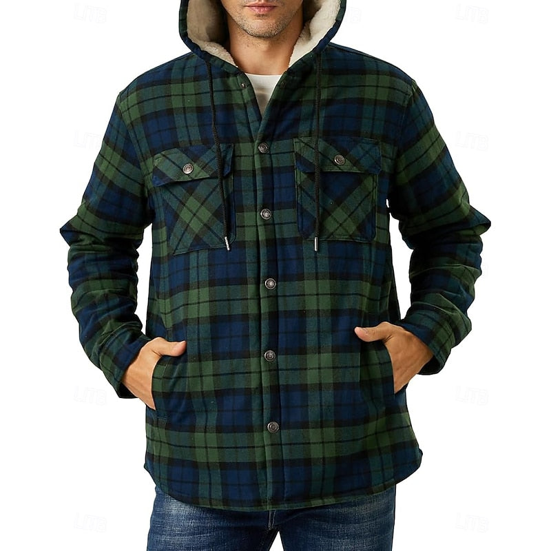 Hylke | Men's Sherpa Lined Plaid Flannel Hoodie Jacket 6