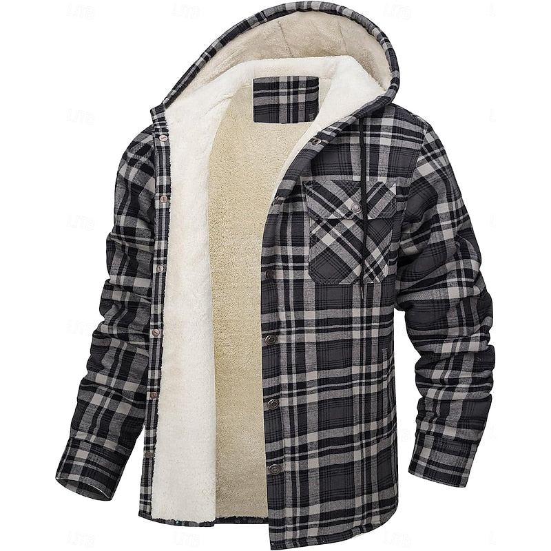 Hylke | Men's Sherpa Lined Plaid Flannel Hoodie Jacket 7