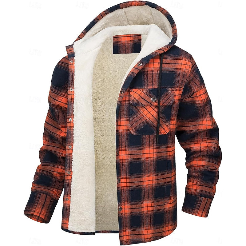 Hylke | Men's Sherpa Lined Plaid Flannel Hoodie Jacket 8