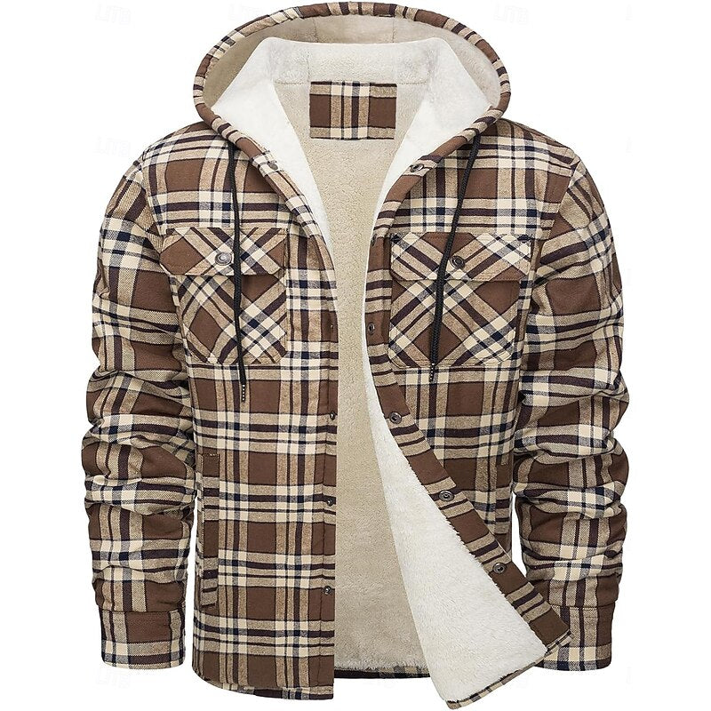 Hylke | Men's Sherpa Lined Plaid Flannel Hoodie Jacket 9