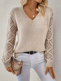 Imogen | Women's Crochet Sleeve V Neck Pointelle Sweater