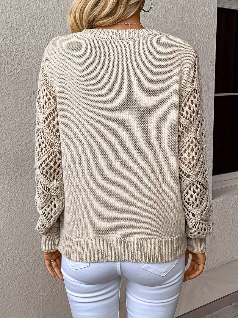 Imogen | Women's Crochet Sleeve V Neck Pointelle Sweater 5