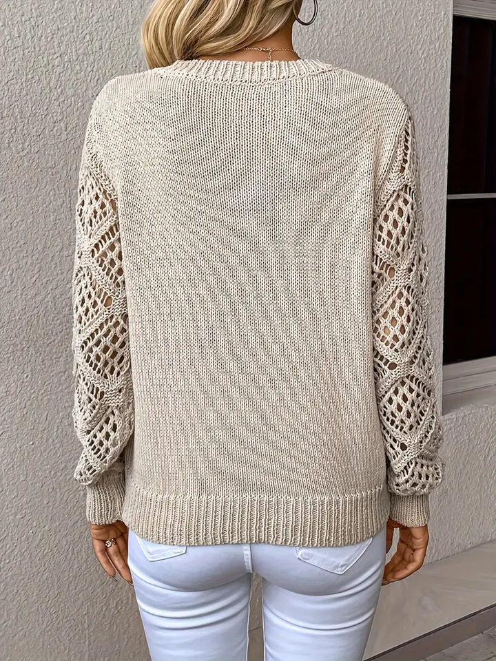 Imogen | Women's Crochet Sleeve V Neck Pointelle Sweater 5