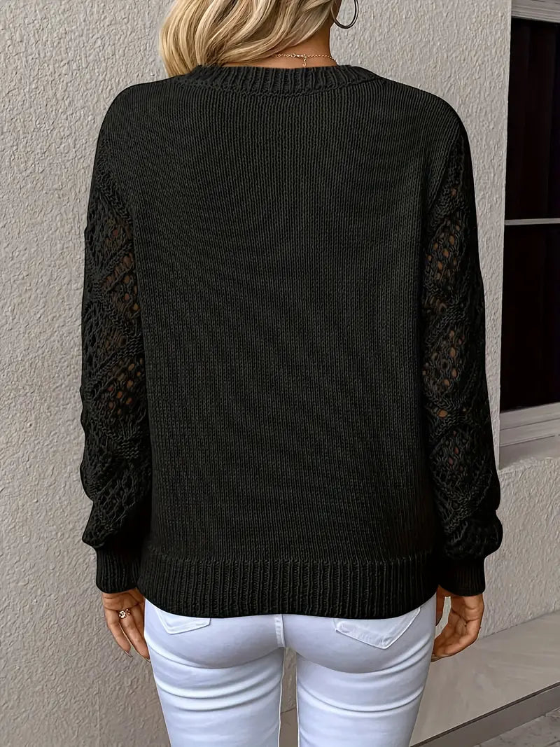 Imogen | Women's Crochet Sleeve V Neck Pointelle Sweater 7