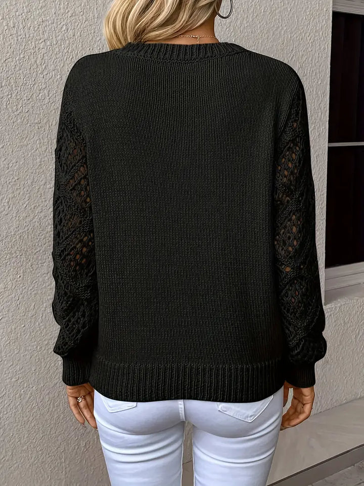 Imogen | Women's Crochet Sleeve V Neck Pointelle Sweater 7