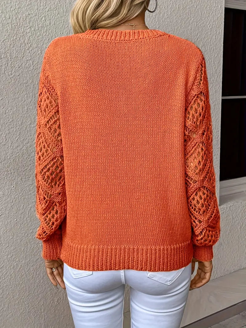 Imogen | Women's Crochet Sleeve V Neck Pointelle Sweater 9