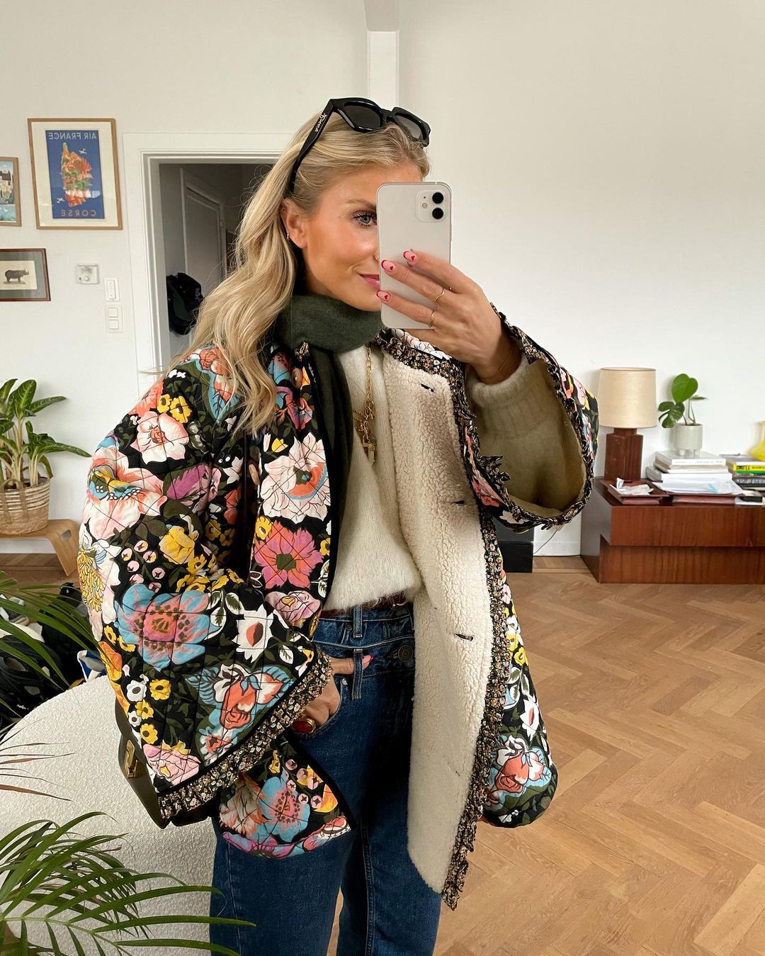 Irmgard | Women's Puffer Jacket Floral Print Sherpa Lined 1