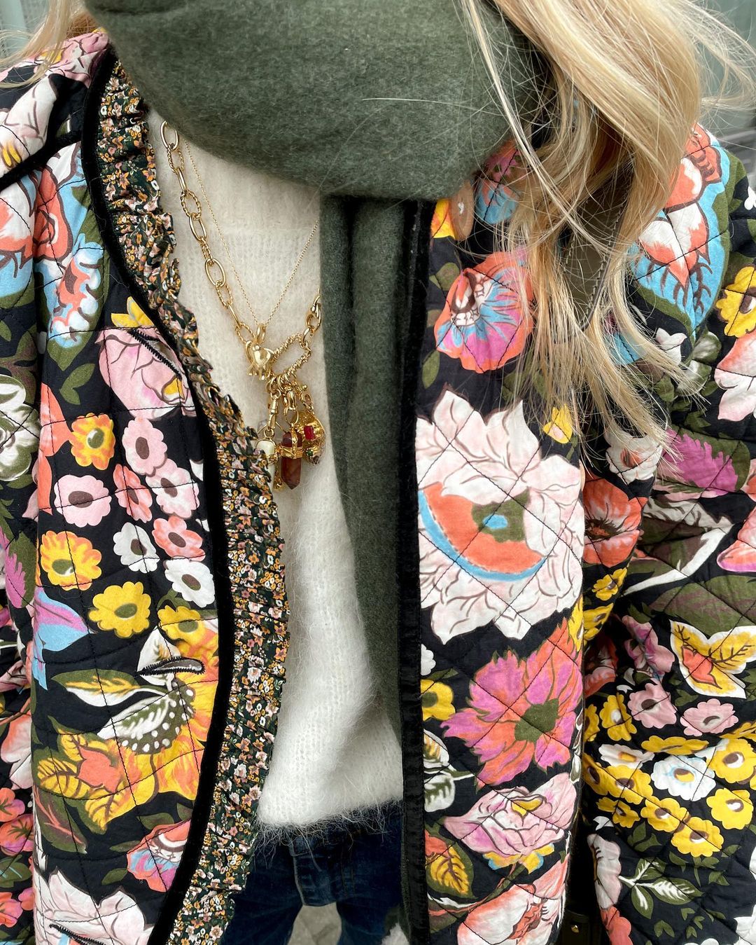 Irmgard | Women's Puffer Jacket Floral Print Sherpa Lined 3