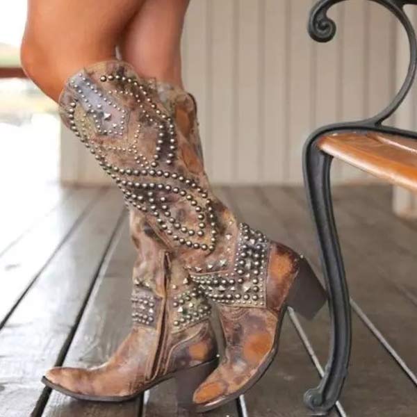 Ivy | Women's Orthopedic Western Boots Studded Cowboy Knee High 1
