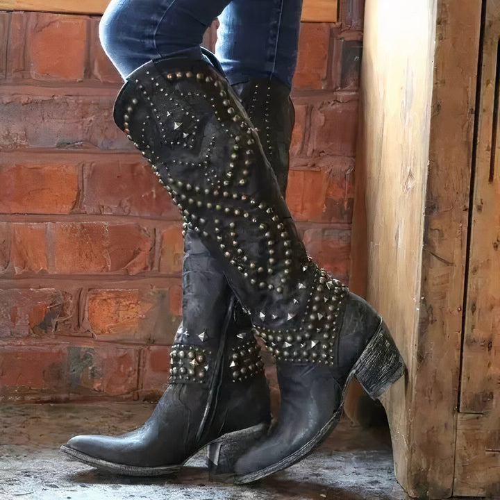 Ivy | Women's Orthopedic Western Boots Studded Cowboy Knee High 2