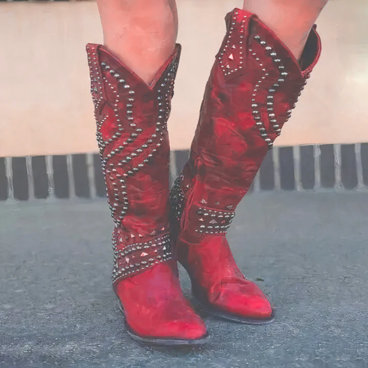 Ivy | Women's Orthopedic Western Boots Studded Cowboy Knee High 3