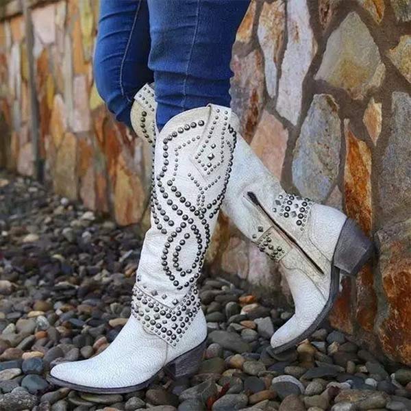 Ivy | Women's Orthopedic Western Boots Studded Cowboy Knee High 4