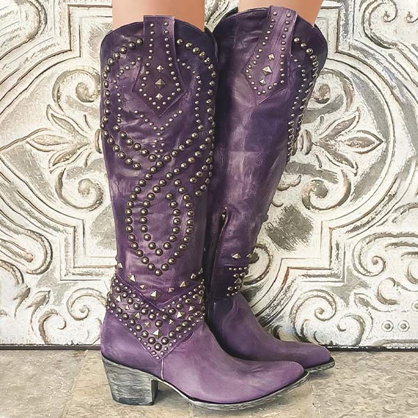 Ivy | Women's Orthopedic Western Boots Studded Cowboy Knee High 5