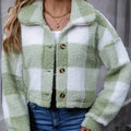 Jacomina | Women's Cropped Plaid Sherpa Teddy Jacket