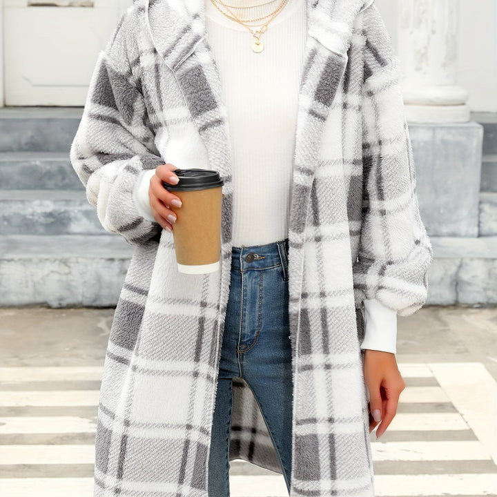 Women's Plaid Hooded Longline Shacket – Gray