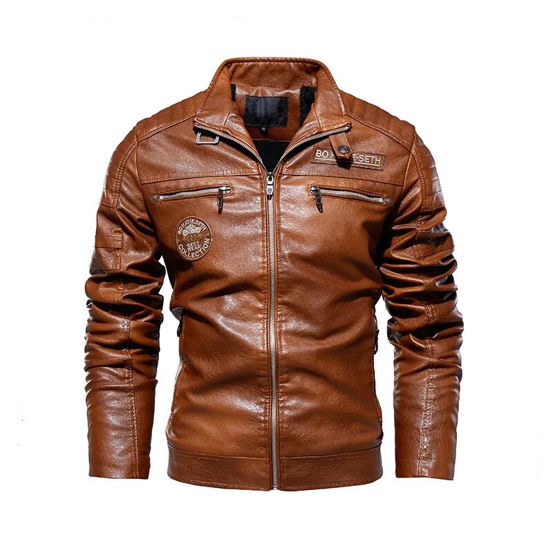 Jasper | Men's Leather Jacket Quilted Racer Stand Collar Casual 3