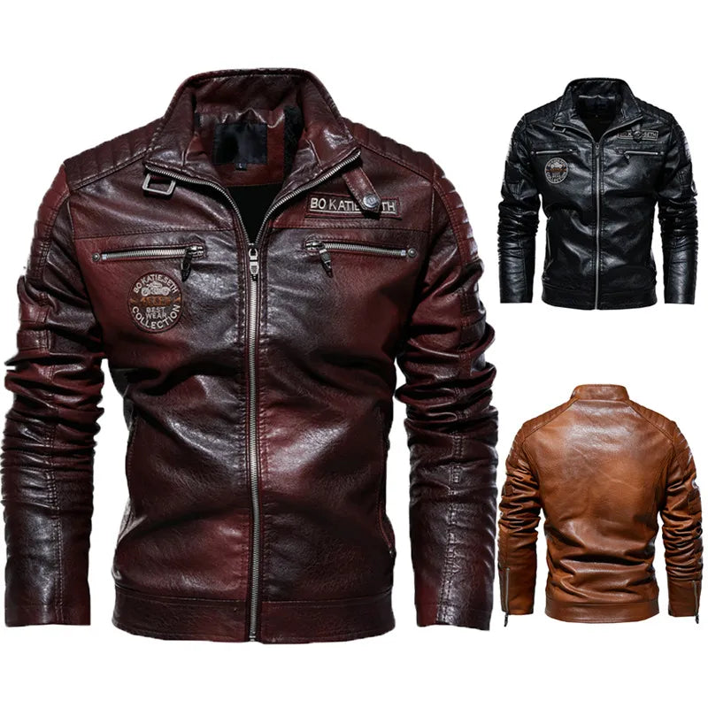 Jasper | Men's Leather Jacket Quilted Racer Stand Collar Casual 4