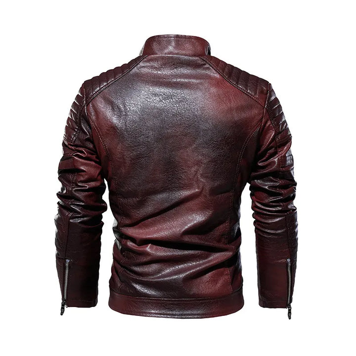 Jasper | Men's Leather Jacket Quilted Racer Stand Collar Casual 5