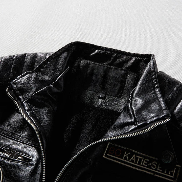 Jasper | Men's Leather Jacket Quilted Racer Stand Collar Casual 7