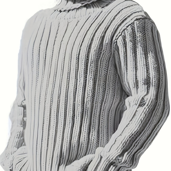 Men's Ribbed Knit Turtleneck Sweater – Light Gray
