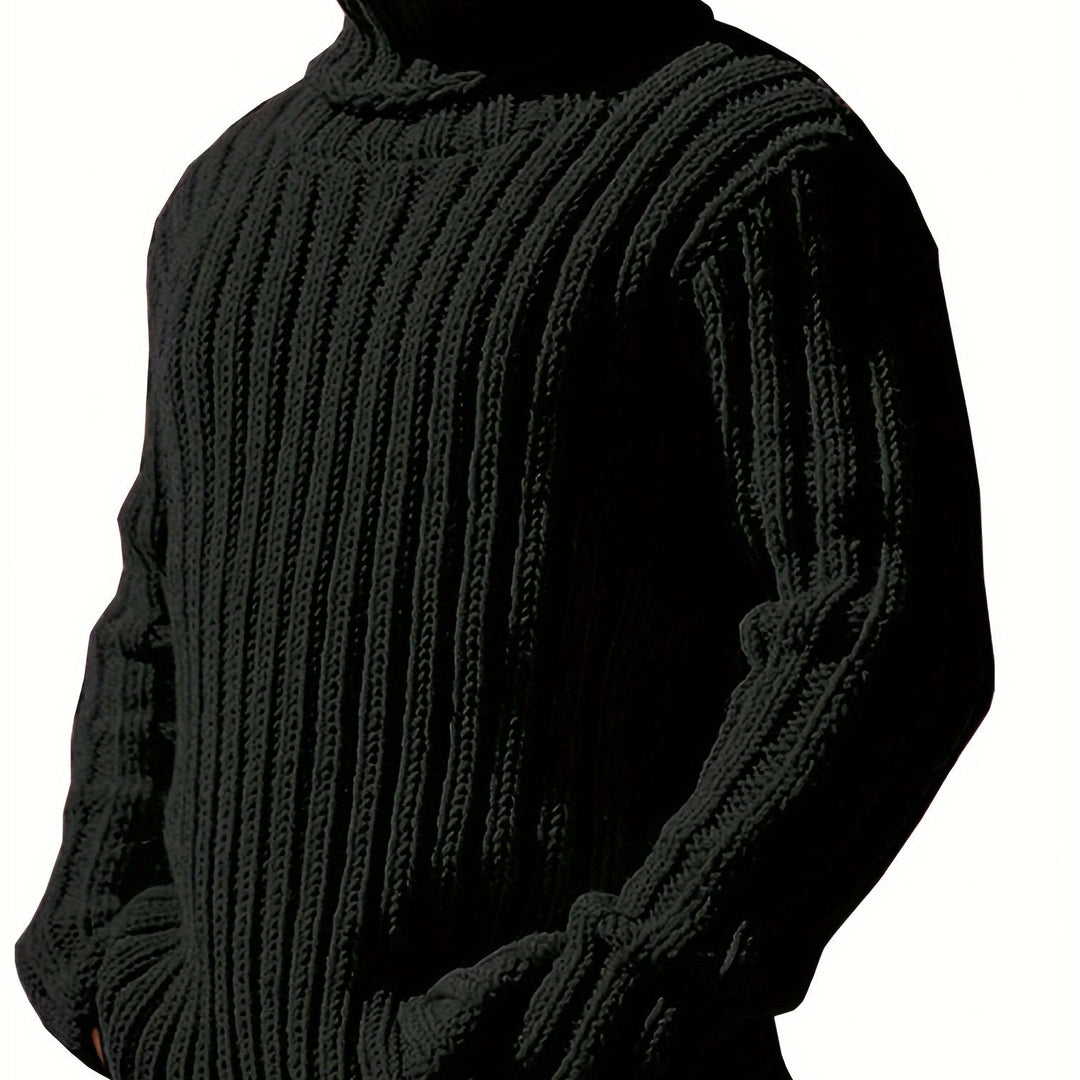 Men's Ribbed Knit Turtleneck Sweater – Black