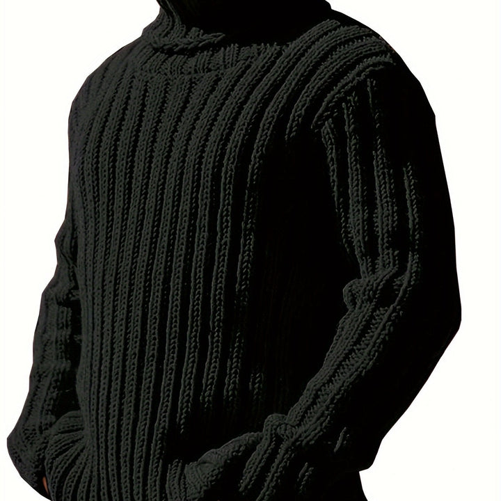 Men's Ribbed Knit Turtleneck Sweater – Black