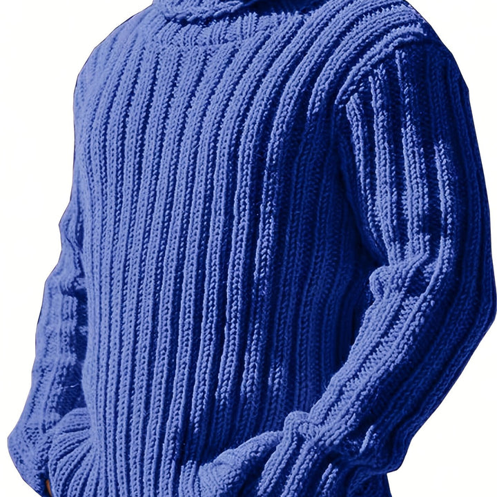 Men's Ribbed Knit Turtleneck Sweater – Blue
