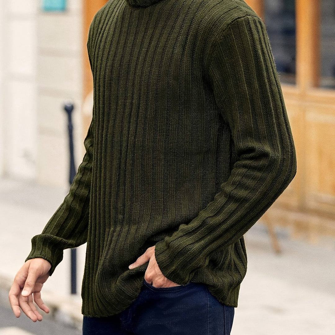 Men's Ribbed Knit Turtleneck Sweater – Green