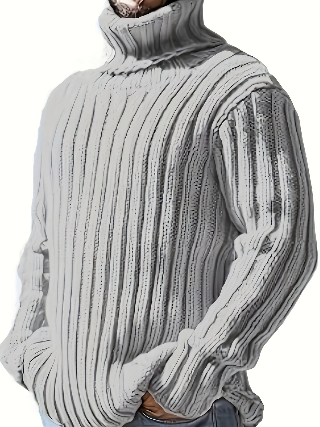 Men's Ribbed Knit Turtleneck Sweater – Detail View