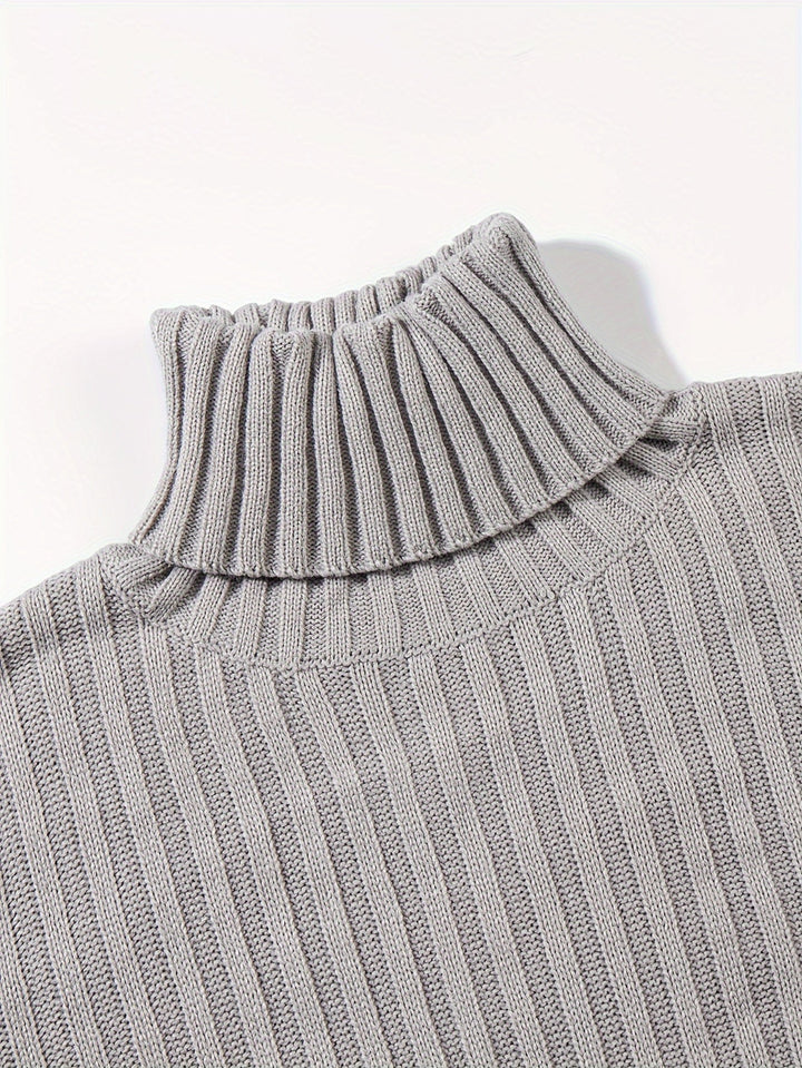 Men's Ribbed Knit Turtleneck Sweater – Detail View
