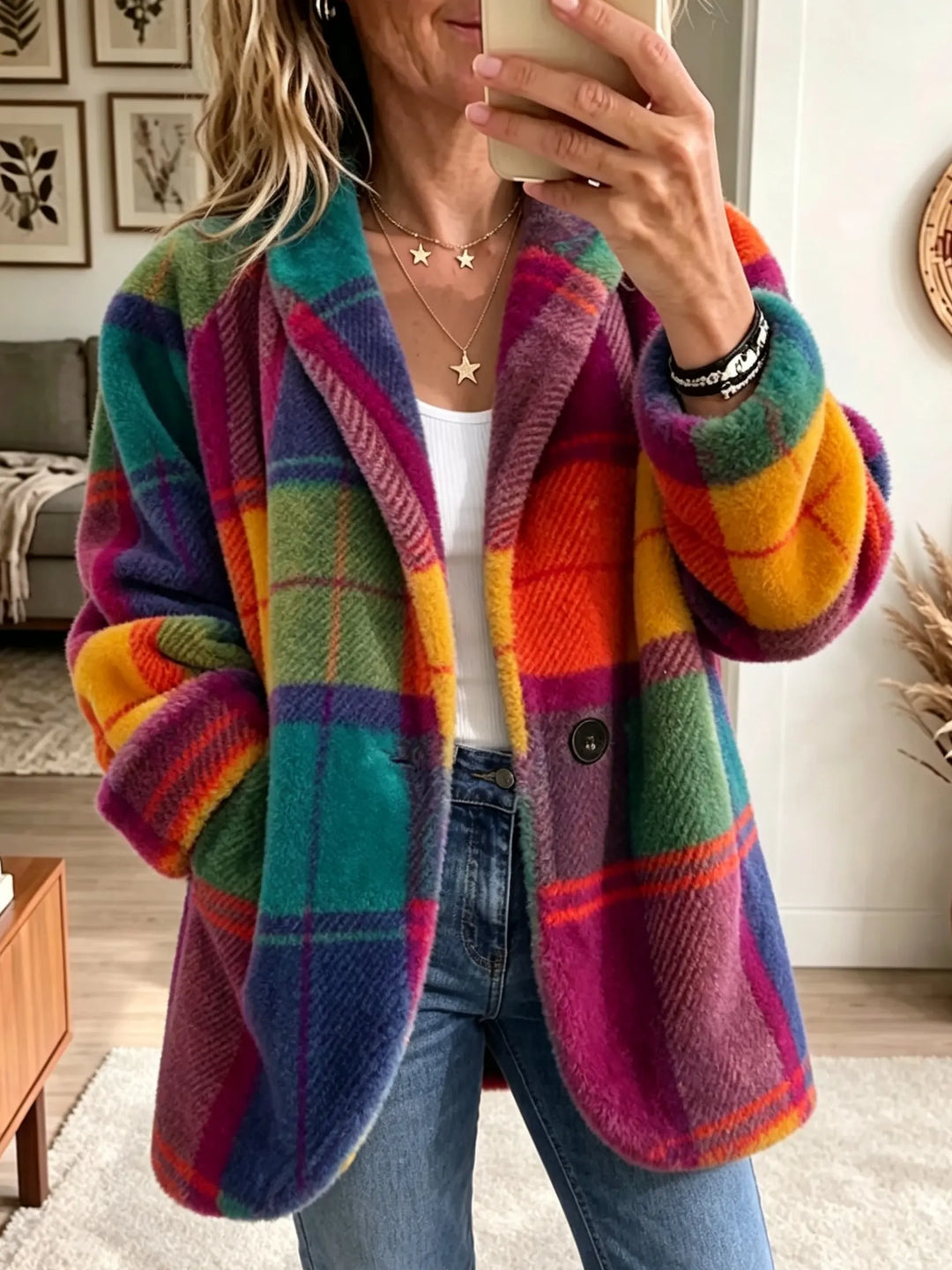 Women's Oversized Plaid Blazer – Red