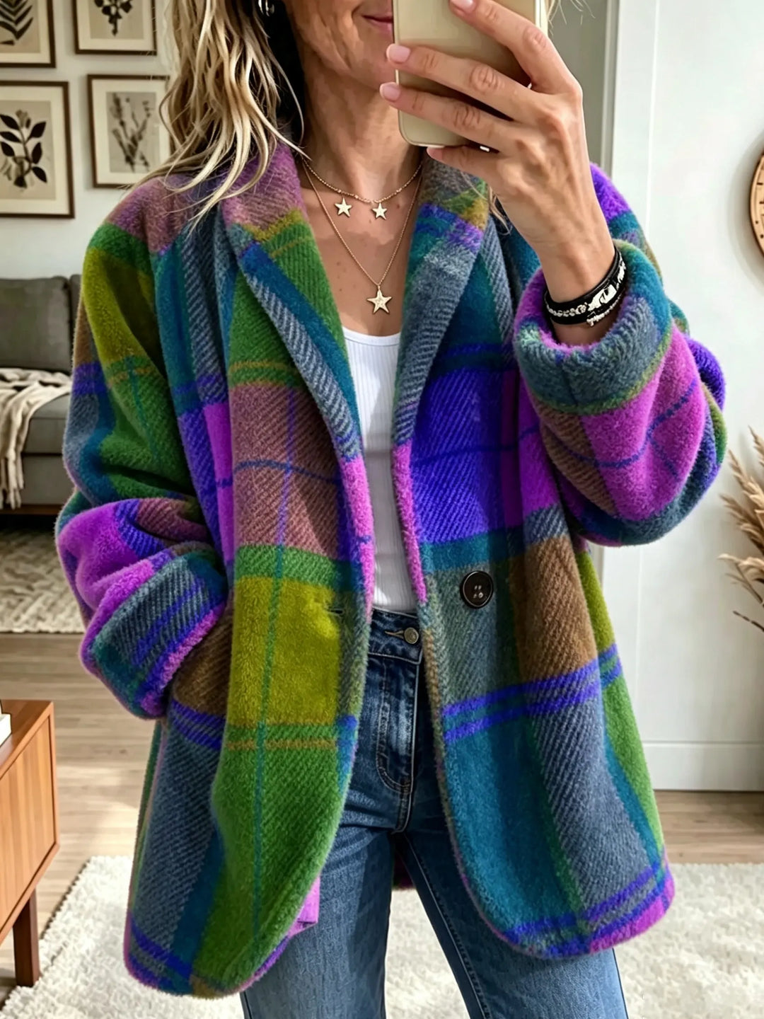 Women's Oversized Plaid Blazer – Green