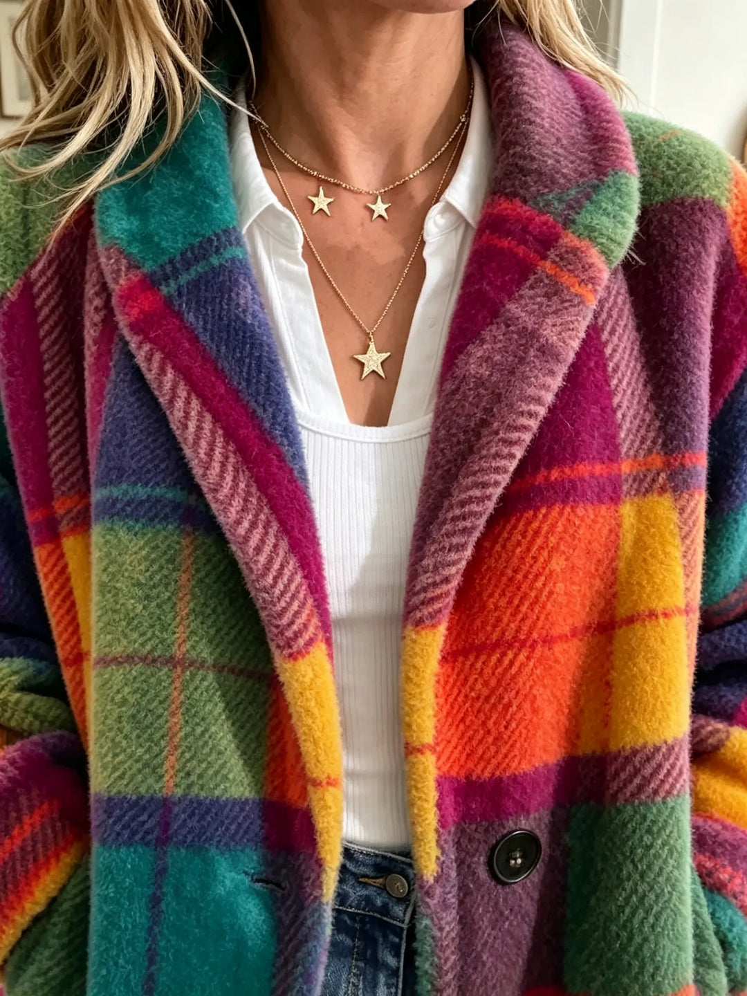 Women's Oversized Plaid Blazer – Detail View