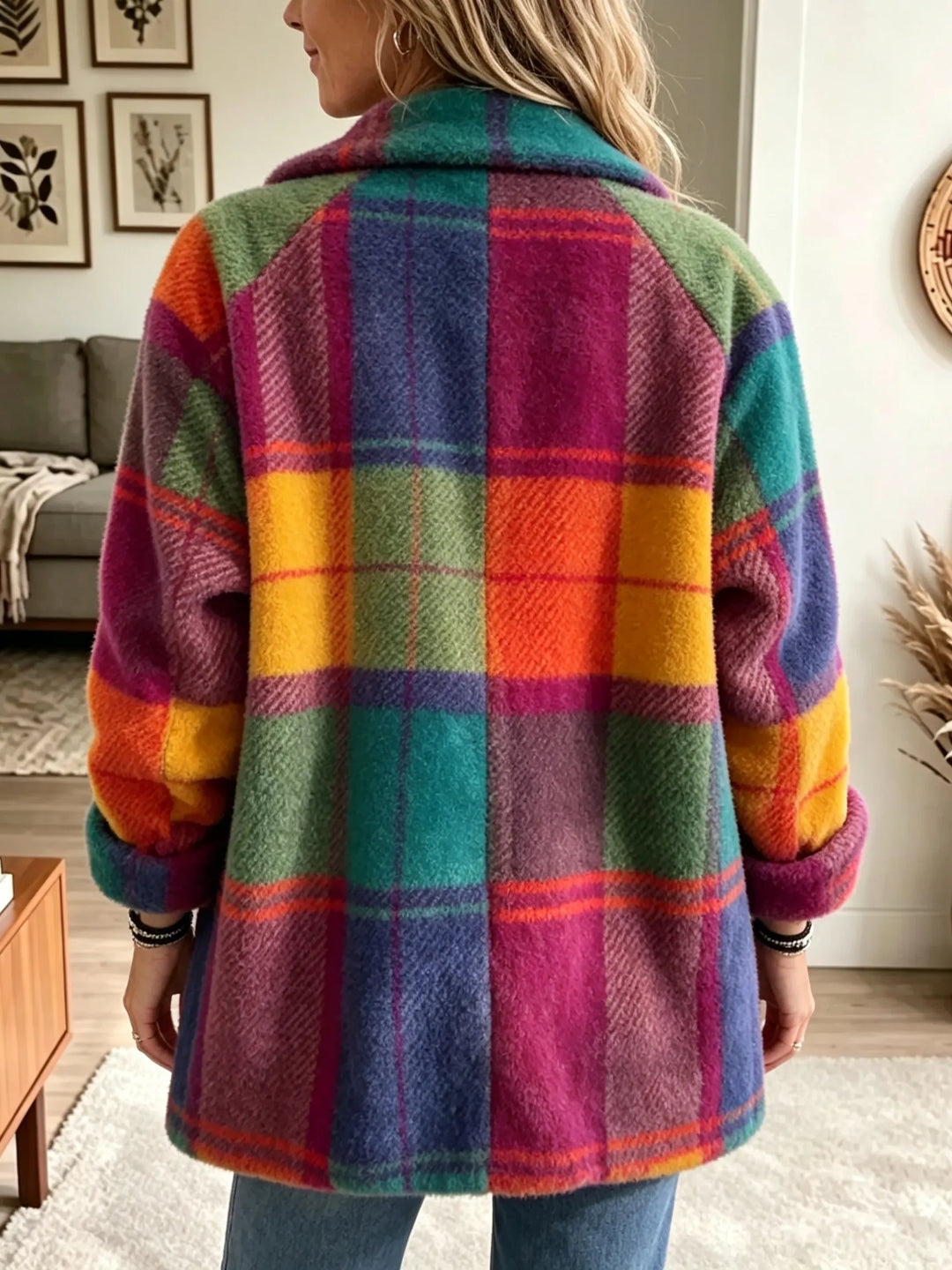 Women's Oversized Plaid Blazer – Detail View