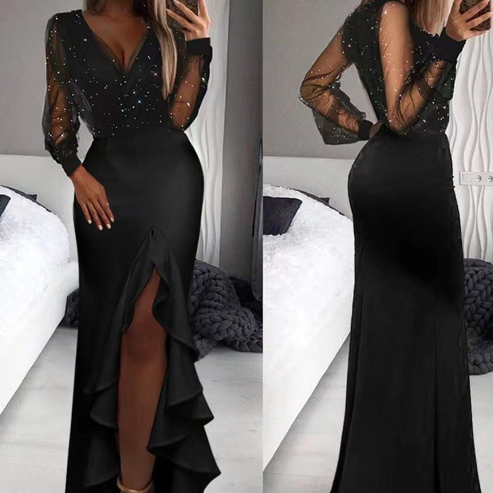 Josephine - Black Lace Slit Maxi Dress 2