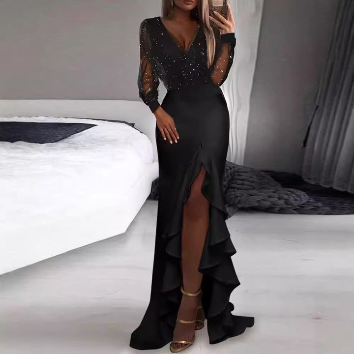Josephine - Black Lace Slit Maxi Dress 4