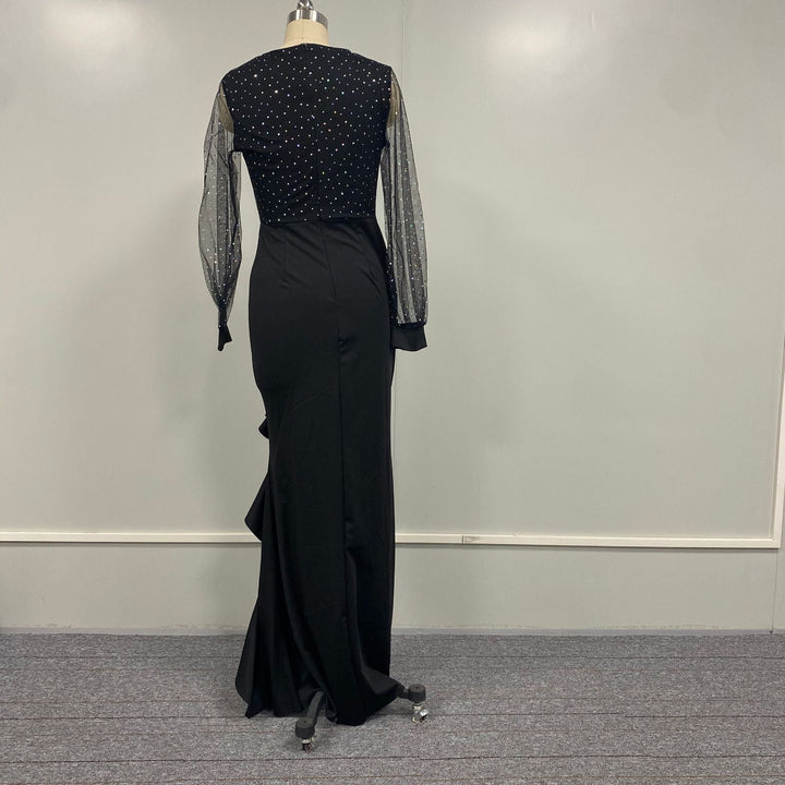 Josephine - Black Lace Slit Maxi Dress 5