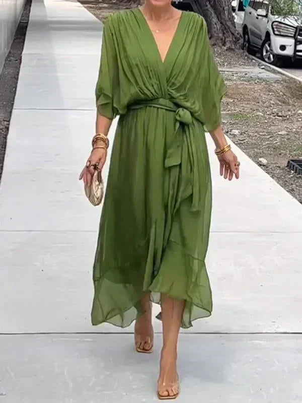 Manica™ | Silk Chiffon V-Neck Dress