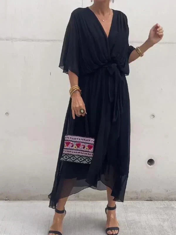 Manica™ | Silk Chiffon V-Neck Dress