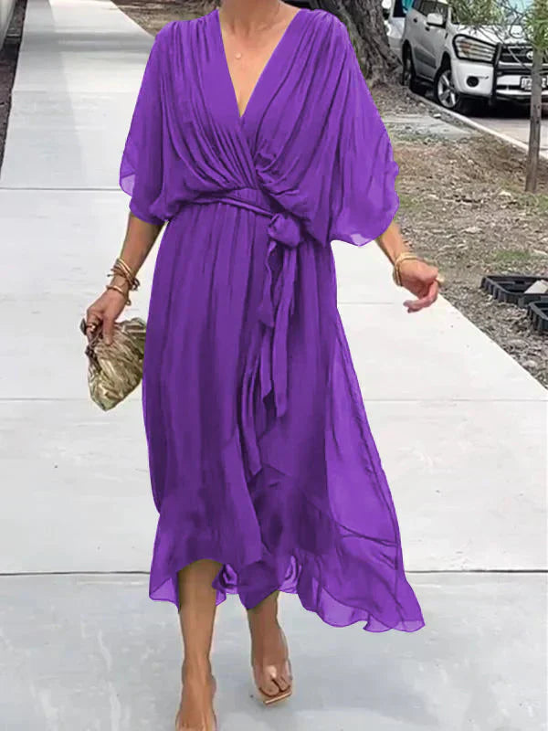 Manica™ | Silk Chiffon V-Neck Dress