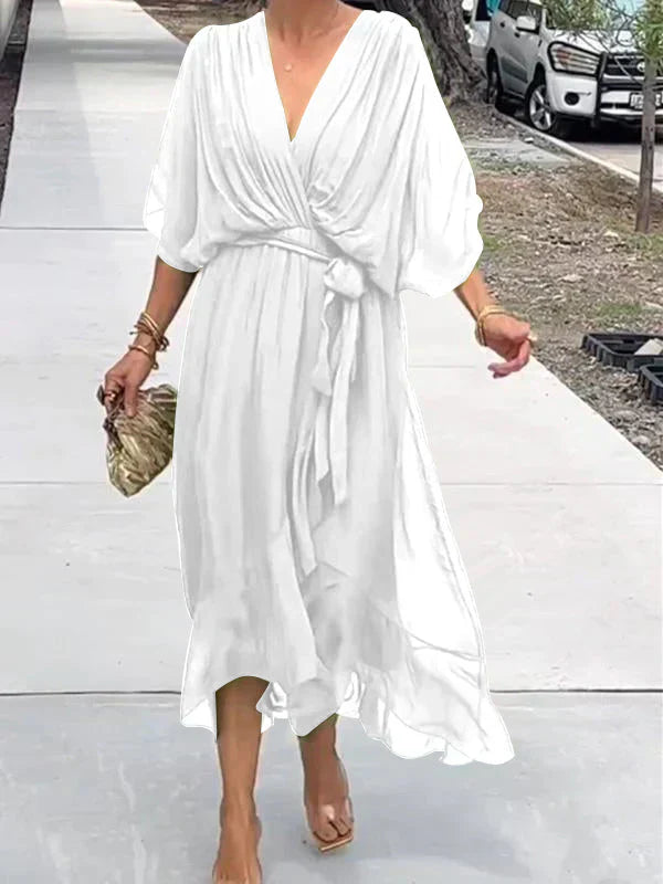 Manica™ | Silk Chiffon V-Neck Dress