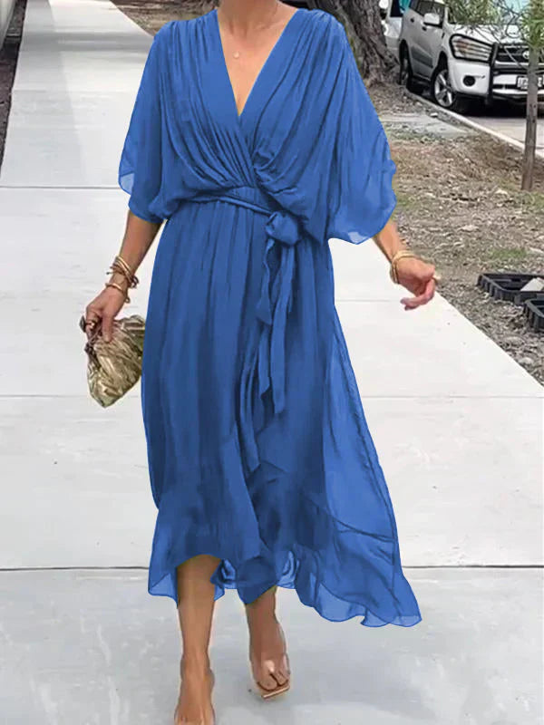 Manica™ | Silk Chiffon V-Neck Dress